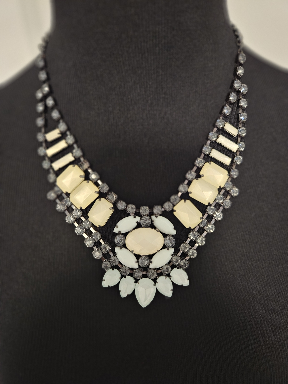 Statement Cream and Black Crystal Bib Necklace - Picture 2 of 2